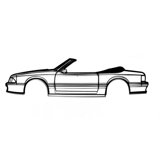 A Ford Mustang GT Convertible  LX foxbody wall art for garage or home. Built with CNC machine and metal. Great for gift or hobby for an American muscle classic car enthusiast. 